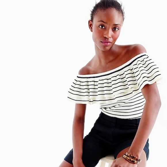 J Crew striped ruffle off the shoulder sweater - Picture 2 of 8